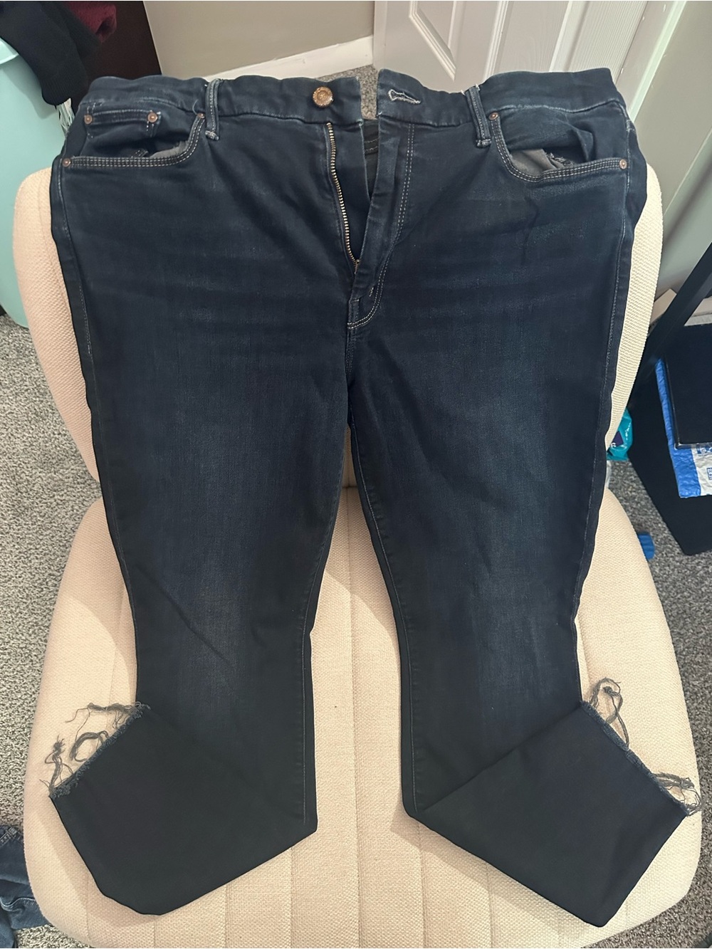 MOTHER dark wash Distressed Cropped Skinny Jeans